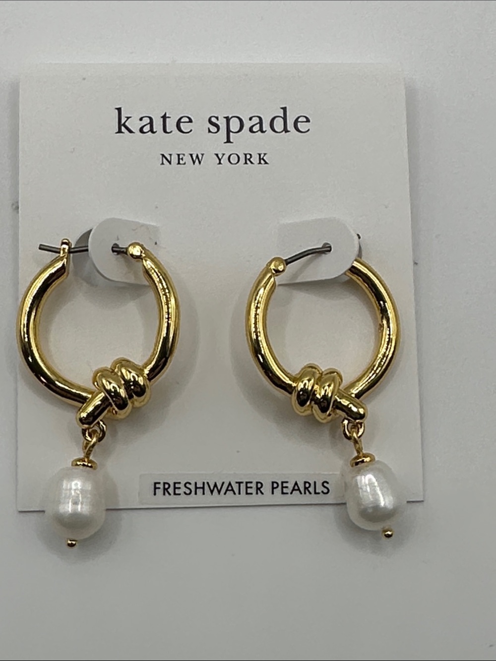 kate spade Gold Knot Hoop Earrings with White Freshwater Pearl Drops